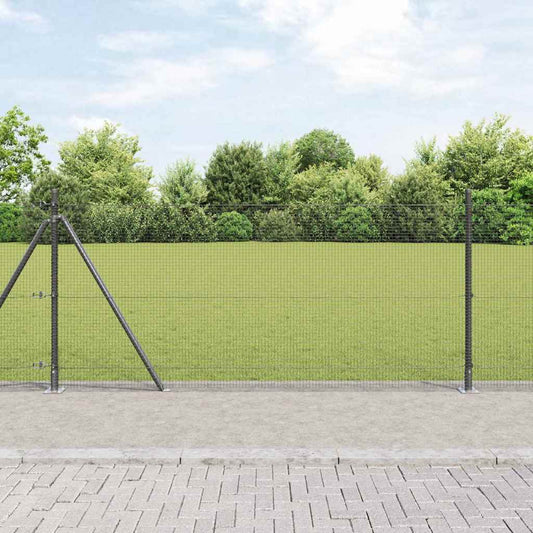 Fence with Posts Grey 1 x 100 m Steel