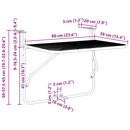 Hanging Balcony Table Folding Mustard 60 x 39 x 65 cm Steel