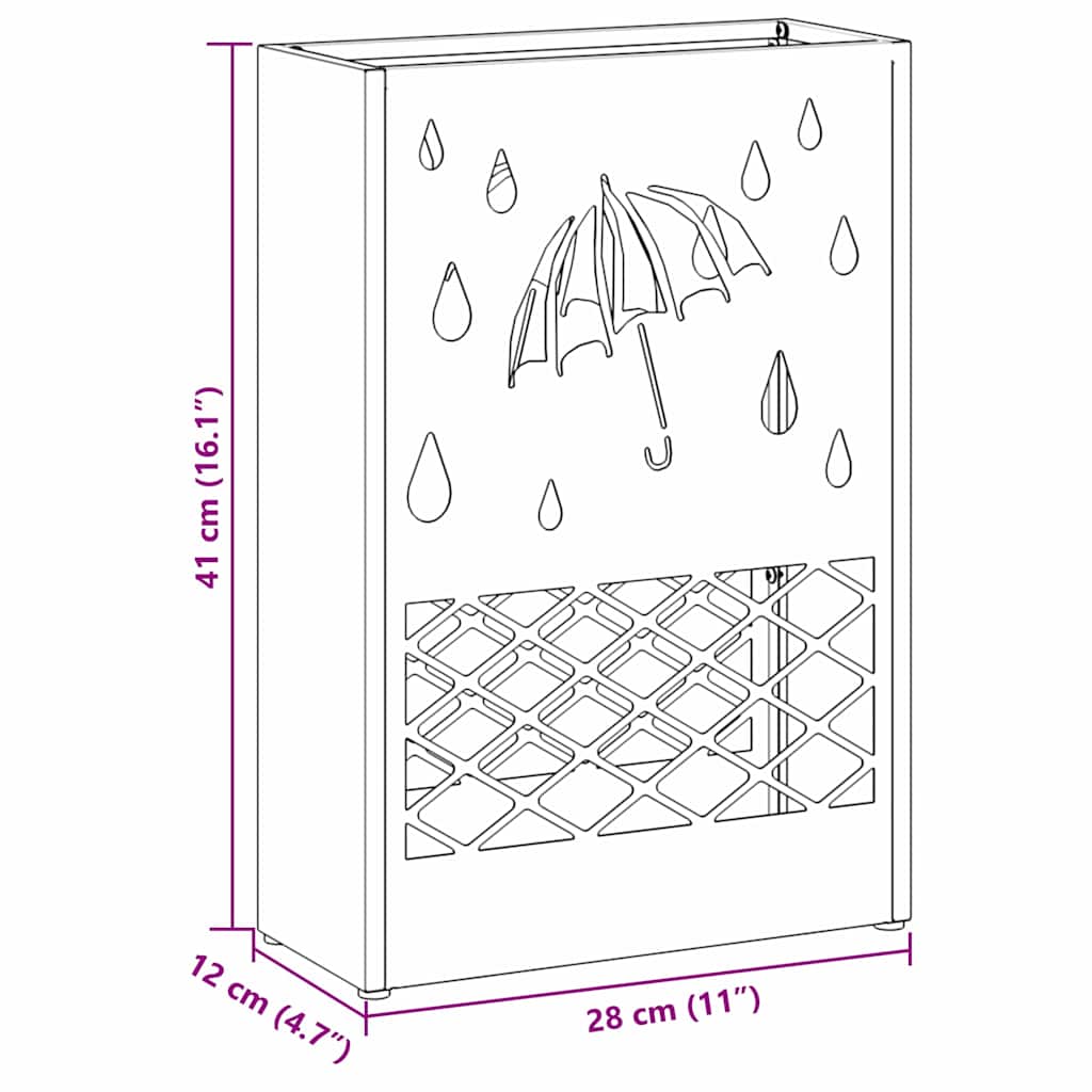 Umbrella Stand with Storage Black 28 x 12 x 41 cm Steel