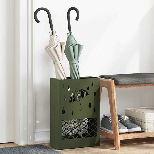 Umbrella Stand with Storage Olive green 28 x 12 x 41 cm Steel