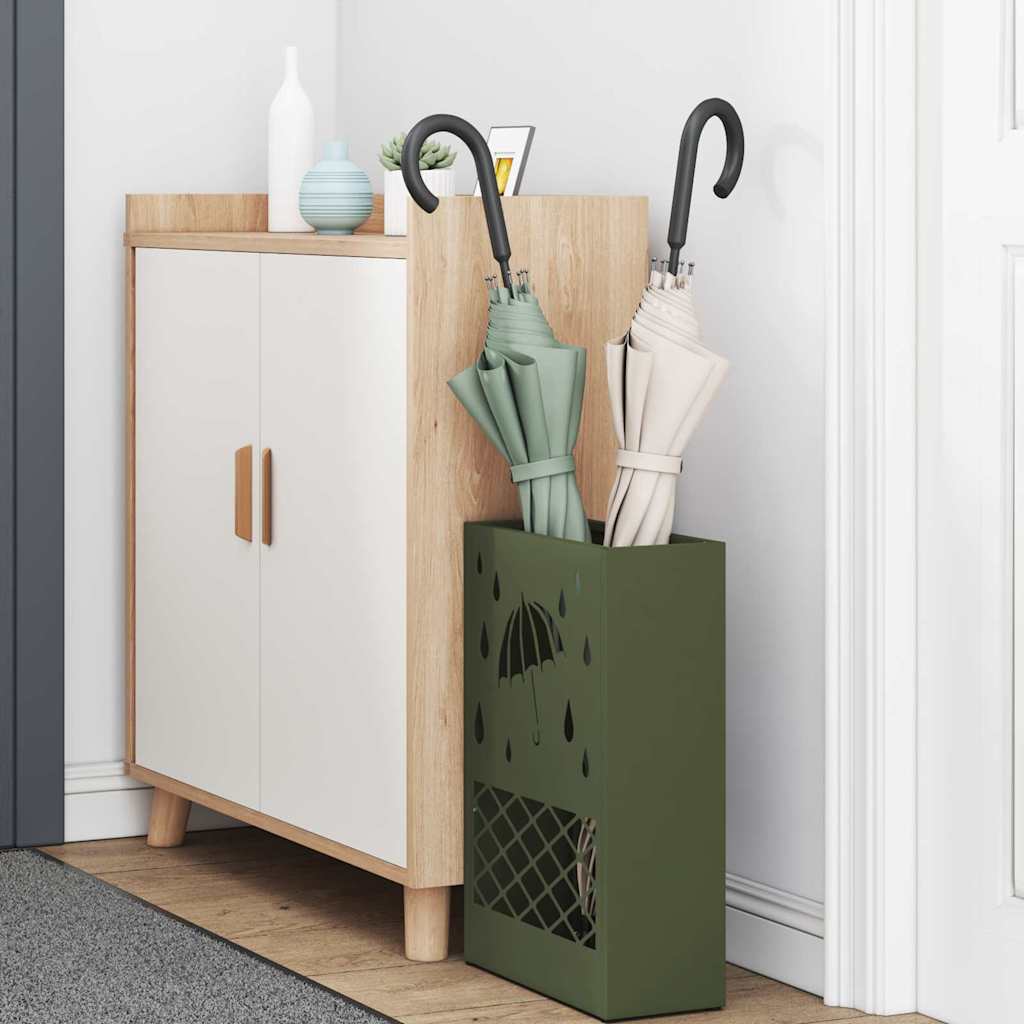 Umbrella Stand with Storage Olive green 28 x 12 x 41 cm Steel