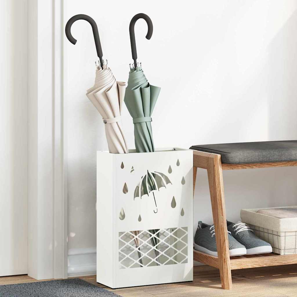 Umbrella Stand with Storage White 28 x 12 x 41 cm Steel
