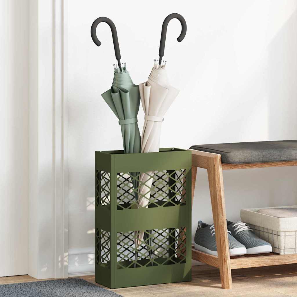 Umbrella Stand with Storage Olive green 28 x 12 x 41 cm Steel