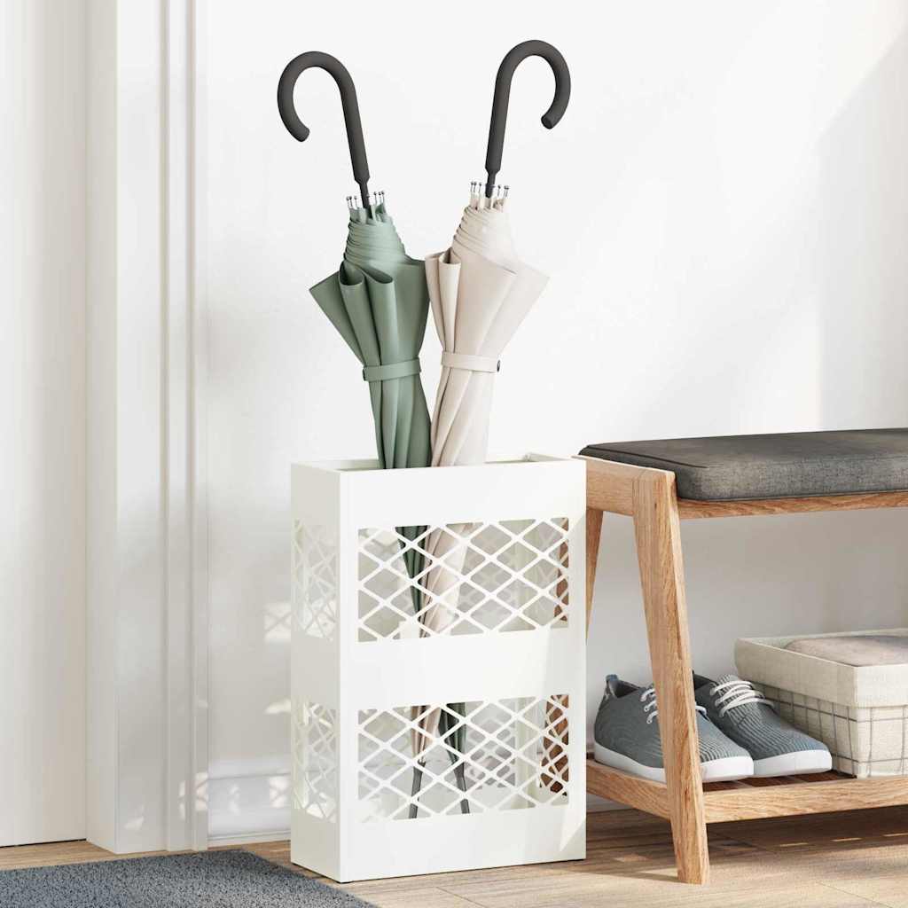 Umbrella Stand with Storage White 28 x 12 x 41 cm Steel