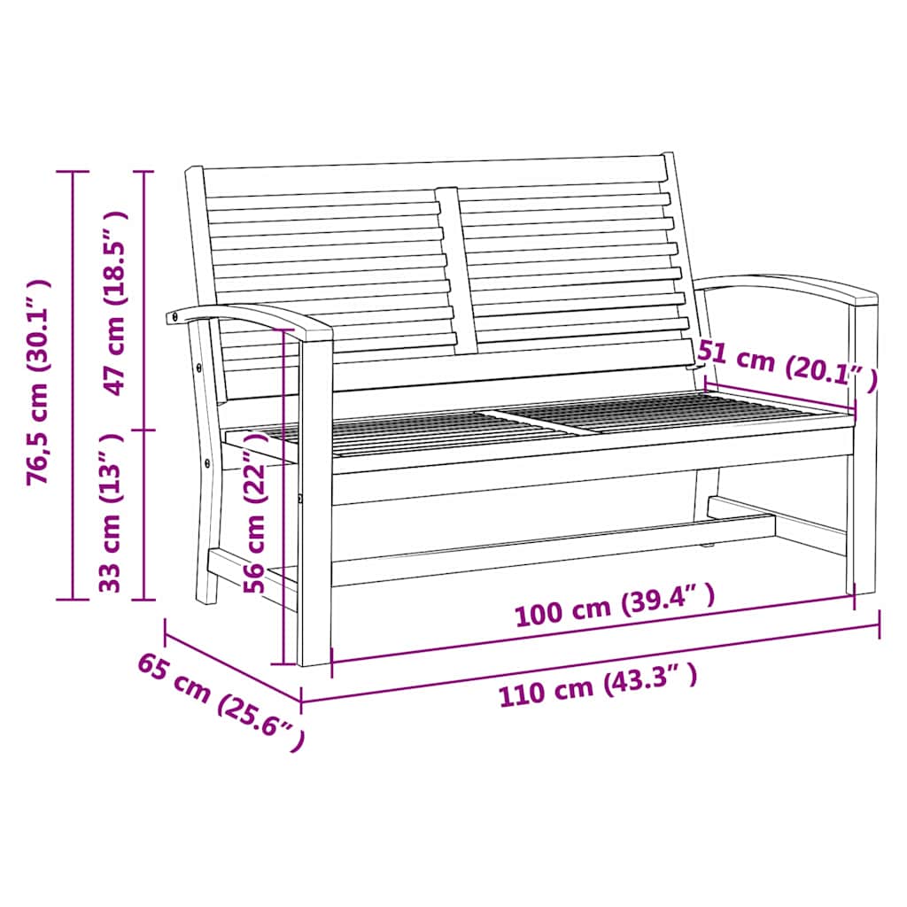 Garden Bench Natural 110 x 64 x 76.5 cm Solid teak wood