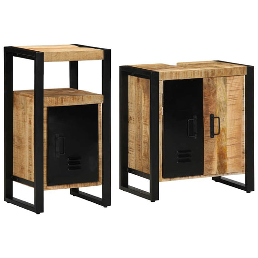 Bathroom Furniture Set 2 pcs Brown Soild rough mango wood