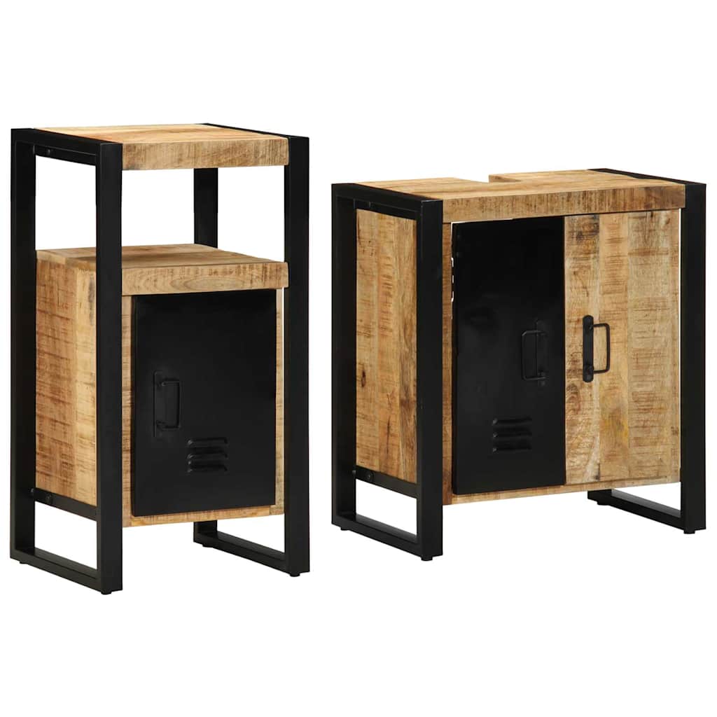 Bathroom Furniture Set 2 pcs Brown Soild rough mango wood