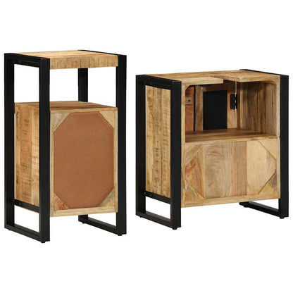 Bathroom Furniture Set 2 pcs Brown Soild rough mango wood