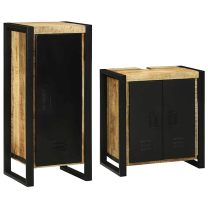 Bathroom Furniture Set with Door 2 pcs Brown Solid Mango Wood