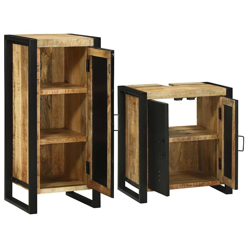 Bathroom Furniture Set with Door 2 pcs Brown Solid Mango Wood