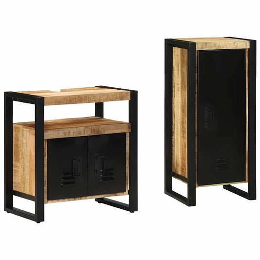 Bathroom Furniture Set with Shelf 2 pcs Brown Solid Mango Wood