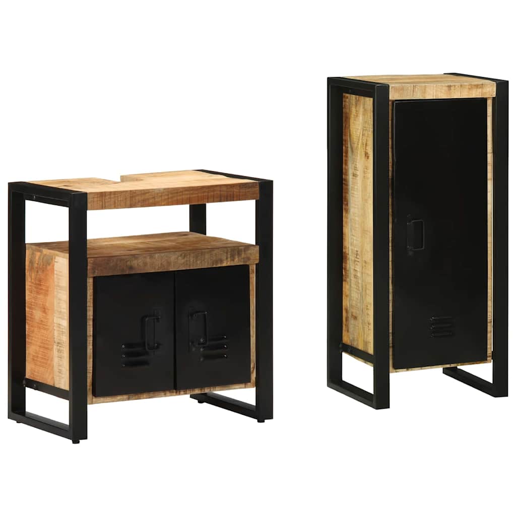 Bathroom Furniture Set with Shelf 2 pcs Brown Solid Mango Wood