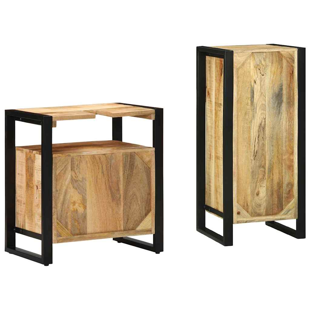 Bathroom Furniture Set with Shelf 2 pcs Brown Solid Mango Wood