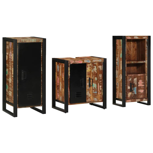 Bathroom Furniture Set 3 pcs Multicolour Solid Reclaimed Wood