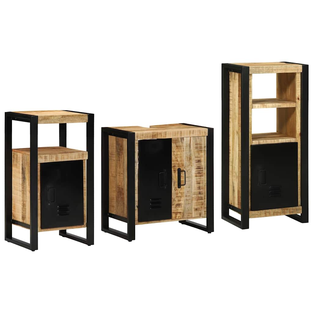 Bathroom Furniture Set with Shelf 3 pcs Brown Solid Mango Wood