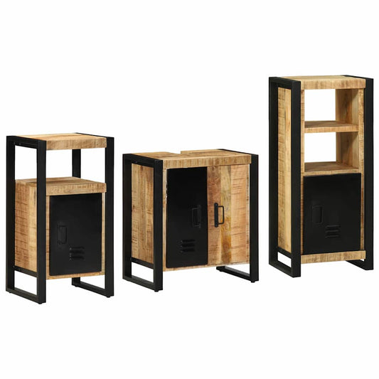 Bathroom Furniture Set with Shelf 3 pcs Brown Solid Mango Wood
