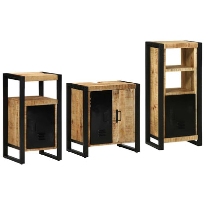 Bathroom Furniture Set with Shelf 3 pcs Brown Solid Mango Wood