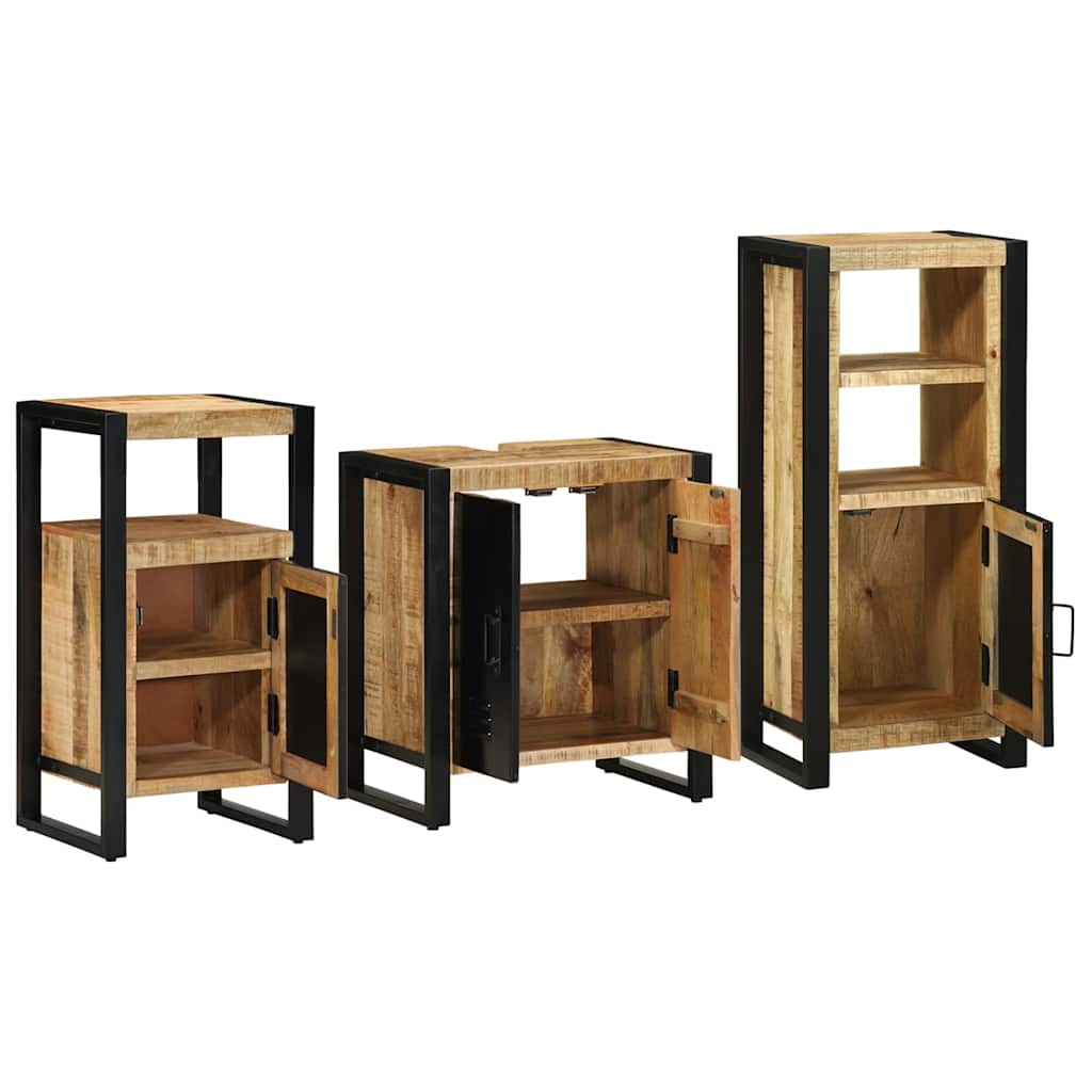 Bathroom Furniture Set with Shelf 3 pcs Brown Solid Mango Wood