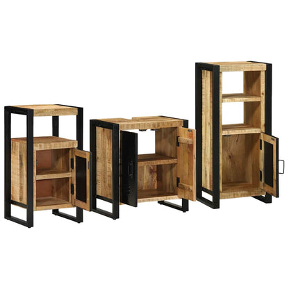 Bathroom Furniture Set with Shelf 3 pcs Brown Solid Mango Wood