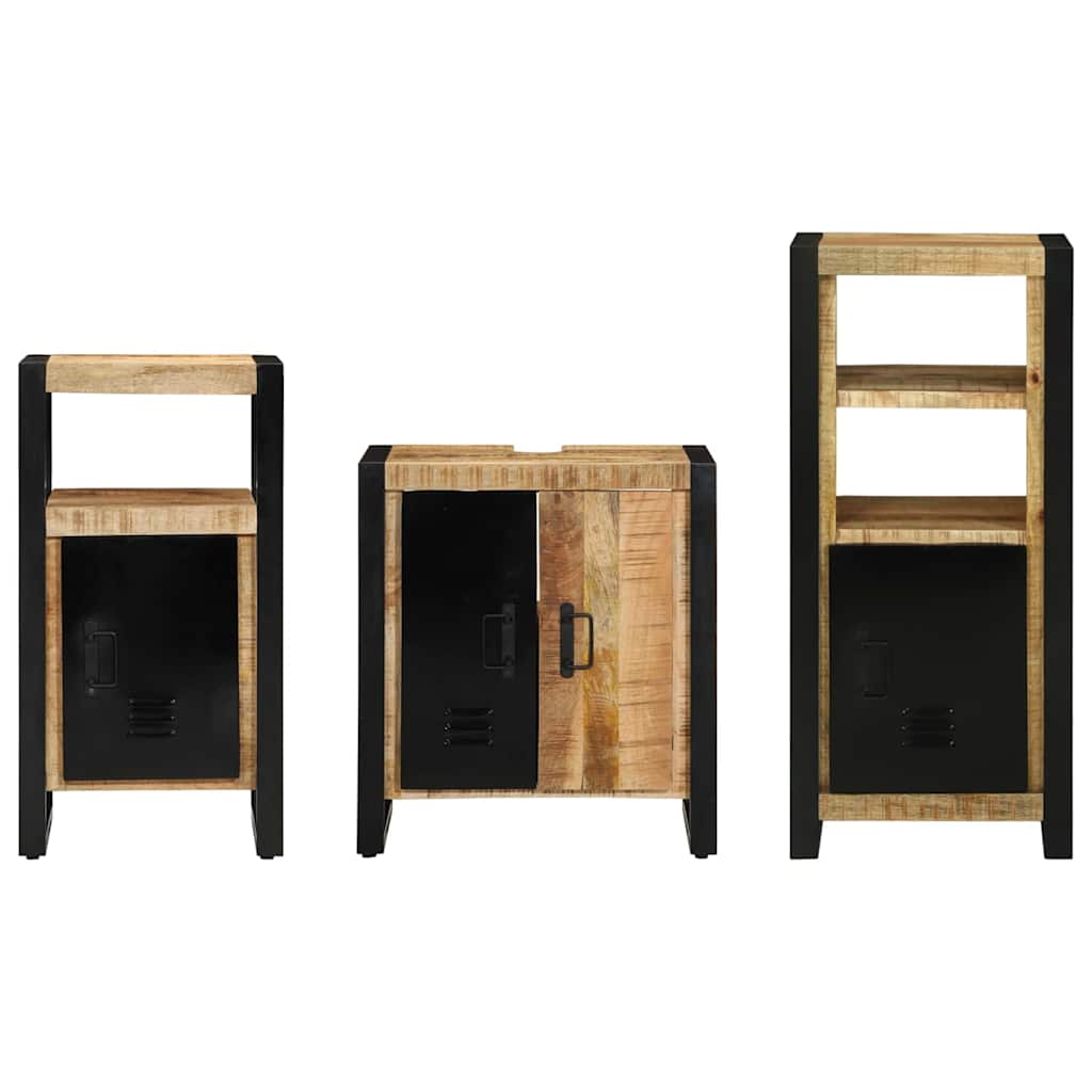 Bathroom Furniture Set with Shelf 3 pcs Brown Solid Mango Wood