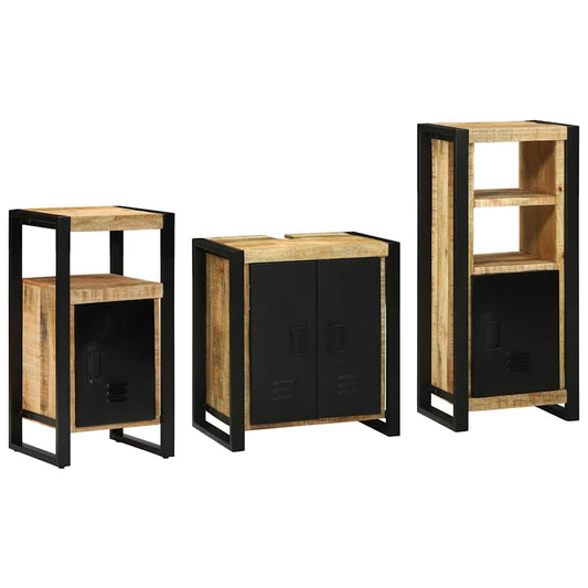 Bathroom Furniture Set with Shelf 3 pcs Brown Solid Mango Wood