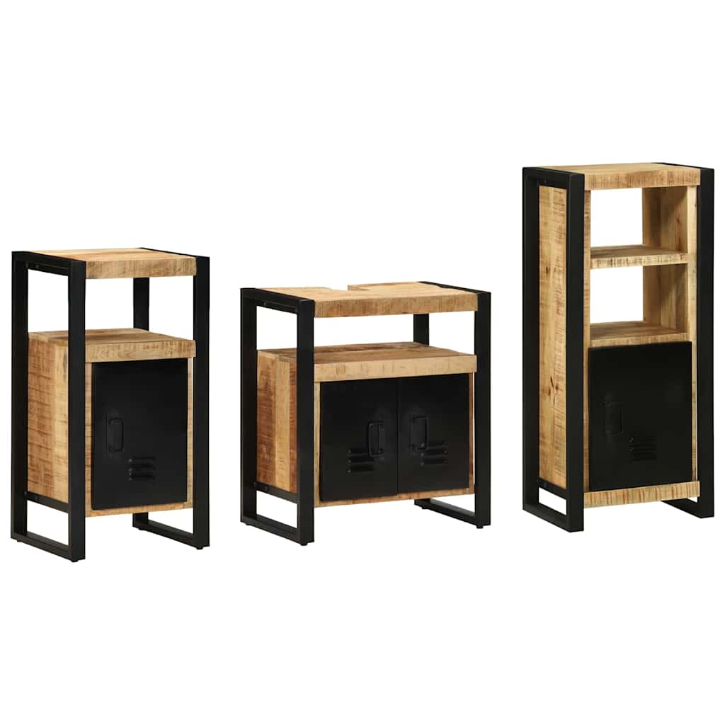 Bathroom Furniture Set with Shelf 3 pcs Brown Solid Mango Wood