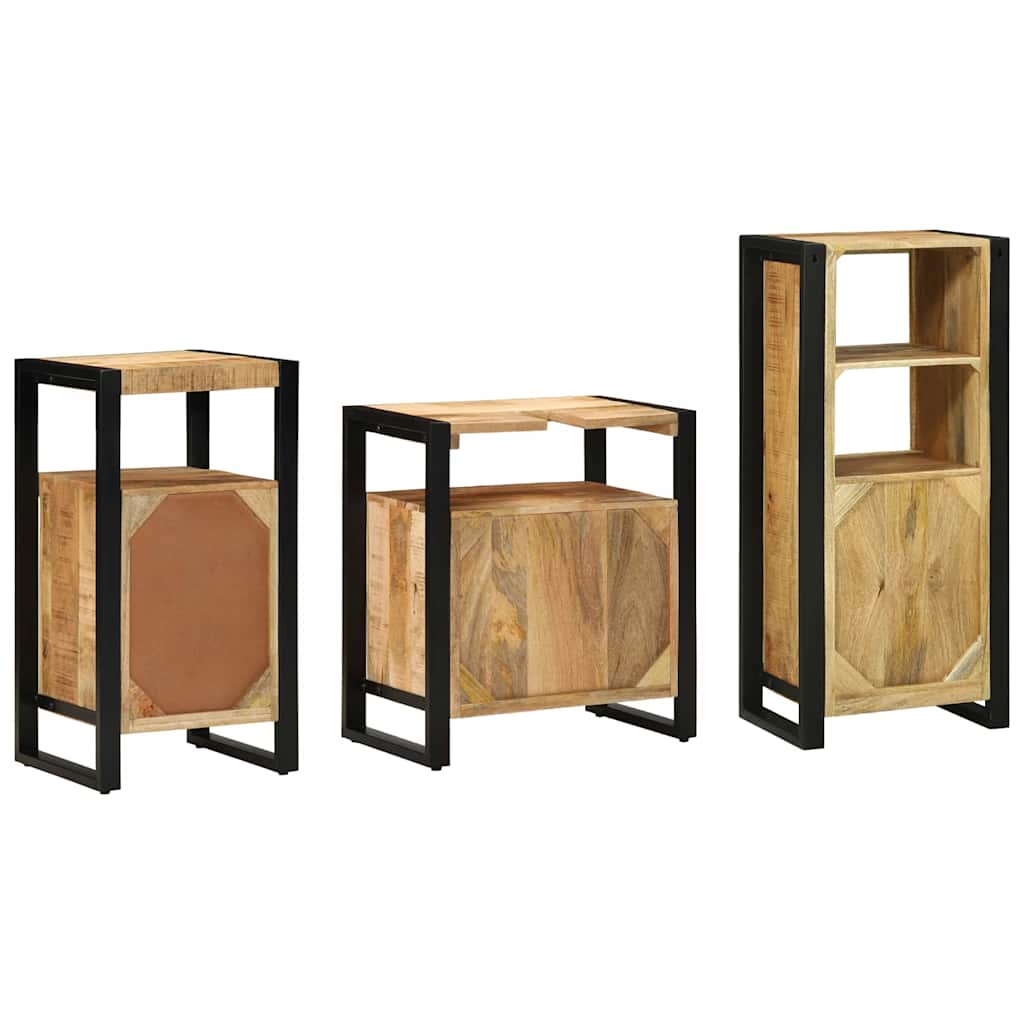 Bathroom Furniture Set with Shelf 3 pcs Brown Solid Mango Wood