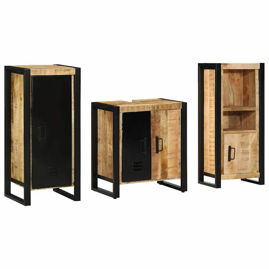 Bathroom Furniture Set with Shelf 3 pcs Brown Solid Mango Wood