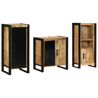 Bathroom Furniture Set with Shelf 3 pcs Brown Solid Mango Wood