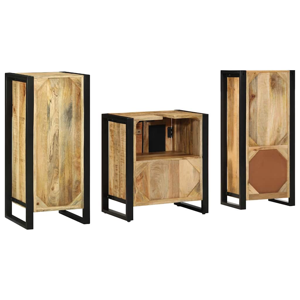 Bathroom Furniture Set with Shelf 3 pcs Brown Solid Mango Wood