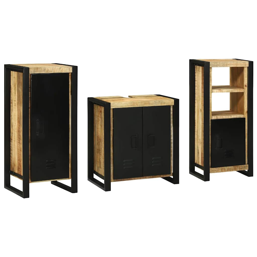 Bathroom Furniture Set with Shelf 3 pcs Brown Solid Mango Wood