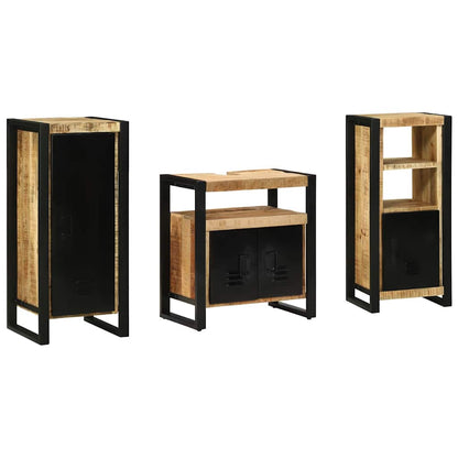 Bathroom Furniture Set with Shelf 3 pcs Brown Solid Mango Wood