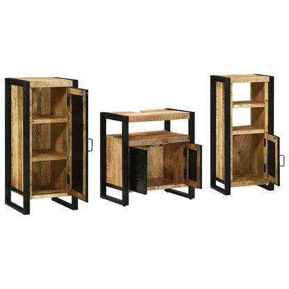 Bathroom Furniture Set with Shelf 3 pcs Brown Solid Mango Wood