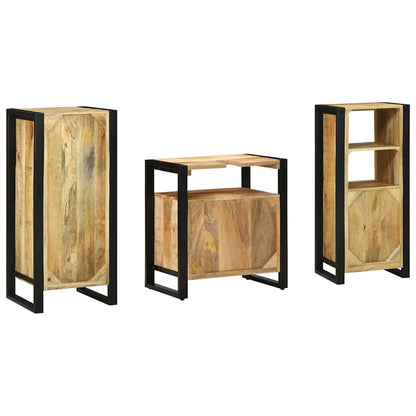Bathroom Furniture Set with Shelf 3 pcs Brown Solid Mango Wood