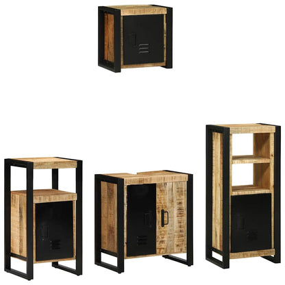 Bathroom Furniture Set with Shelf 4 pcs Brown Solid Mango Wood