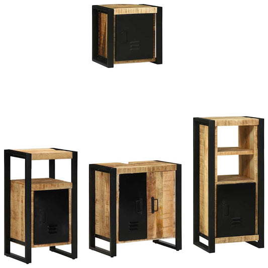 Bathroom Furniture Set with Shelf 4 pcs Brown Solid Mango Wood