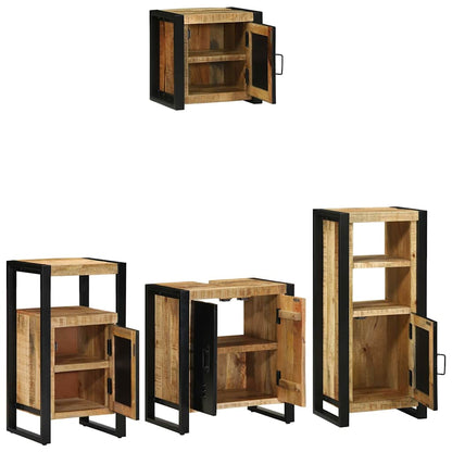 Bathroom Furniture Set with Shelf 4 pcs Brown Solid Mango Wood