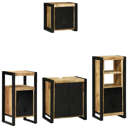 Bathroom Furniture Set with Shelf 4 pcs Brown Solid Mango Wood