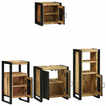 Bathroom Furniture Set with Shelf 4 pcs Brown Solid Mango Wood