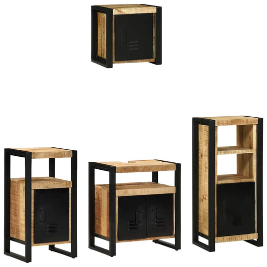 Bathroom Furniture Set with Shelf 4 pcs Brown Solid Mango Wood