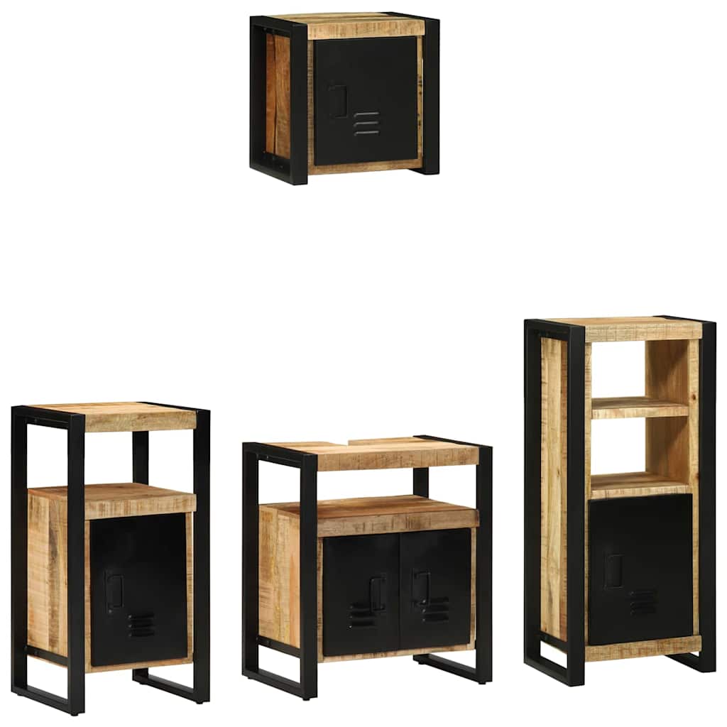Bathroom Furniture Set with Shelf 4 pcs Brown Solid Mango Wood