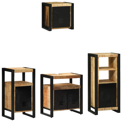 Bathroom Furniture Set with Shelf 4 pcs Brown Solid Mango Wood