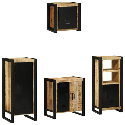Bathroom Furniture Set with Shelf 4 pcs Brown Solid Mango Wood