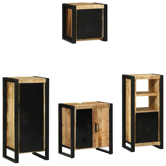 Bathroom Furniture Set with Shelf 4 pcs Brown Solid Mango Wood