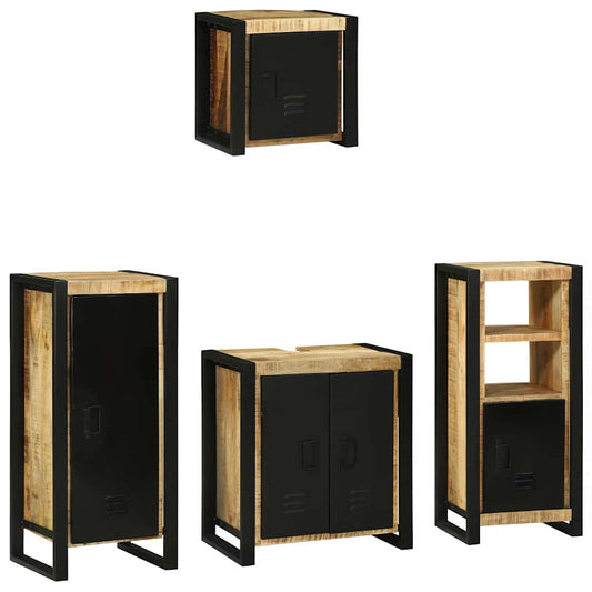 Bathroom Furniture Set with Shelf 4 pcs Brown Solid Mango Wood
