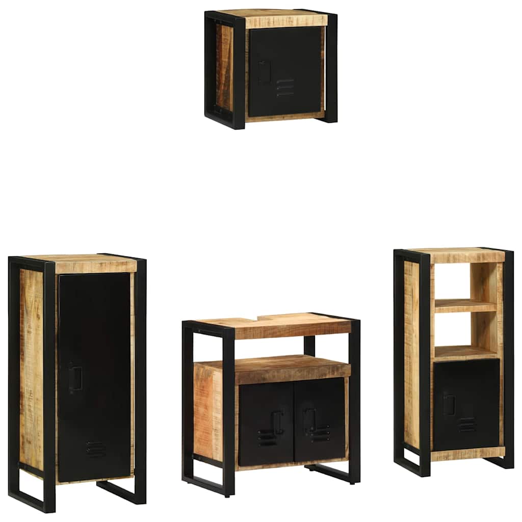 Bathroom Furniture Set with Shelf 4 pcs Brown Solid Mango Wood