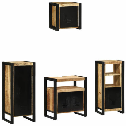 Bathroom Furniture Set with Shelf 4 pcs Brown Solid Mango Wood
