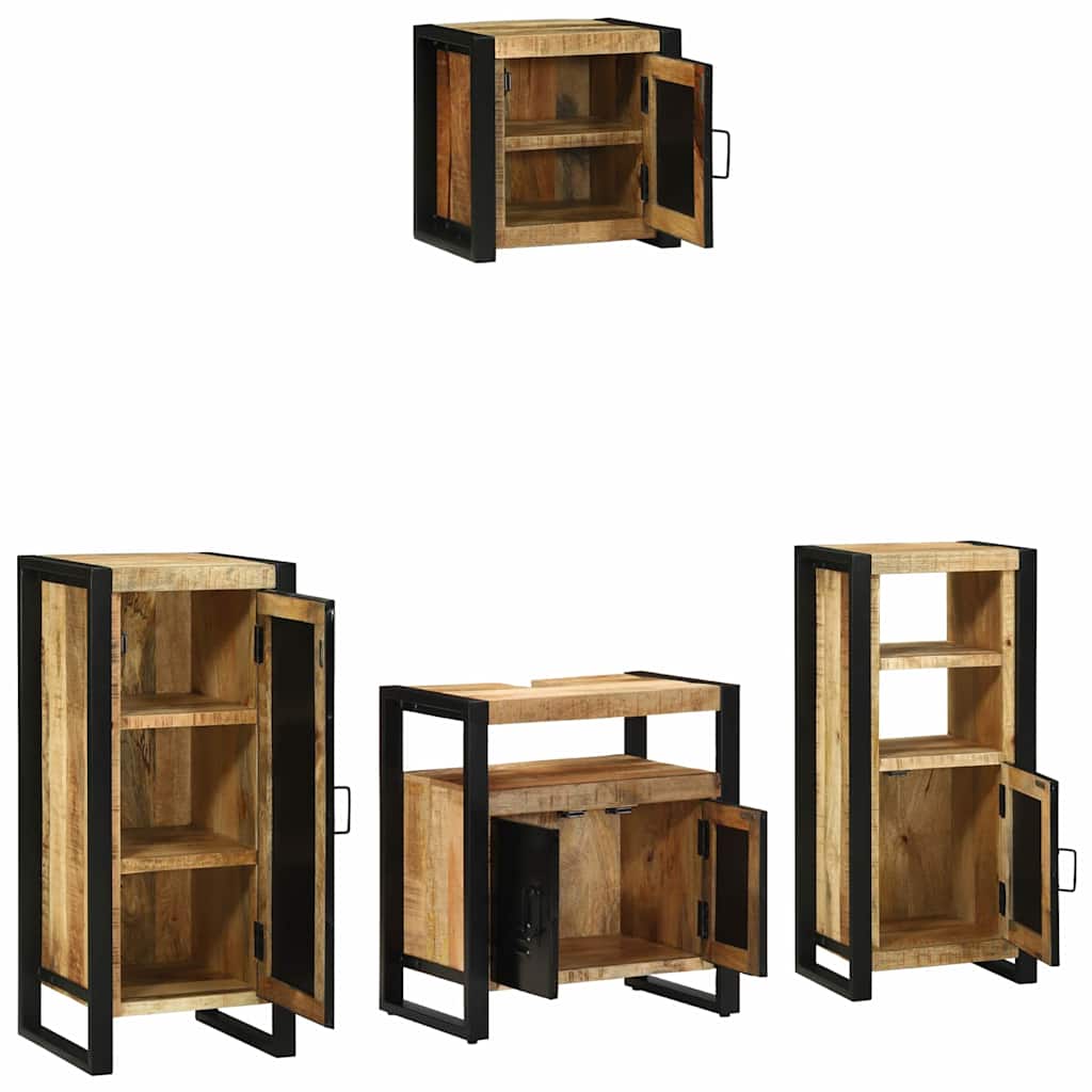 Bathroom Furniture Set with Shelf 4 pcs Brown Solid Mango Wood