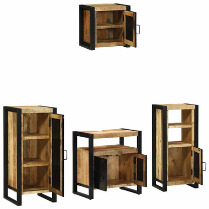Bathroom Furniture Set with Shelf 4 pcs Brown Solid Mango Wood