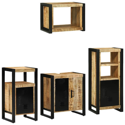 Bathroom Furniture Set with Shelf 4 pcs Brown Solid Mango Wood